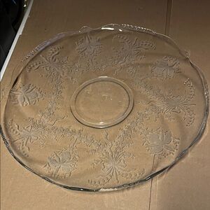 Elegant Clear Glass Platter Etched 14 inch
